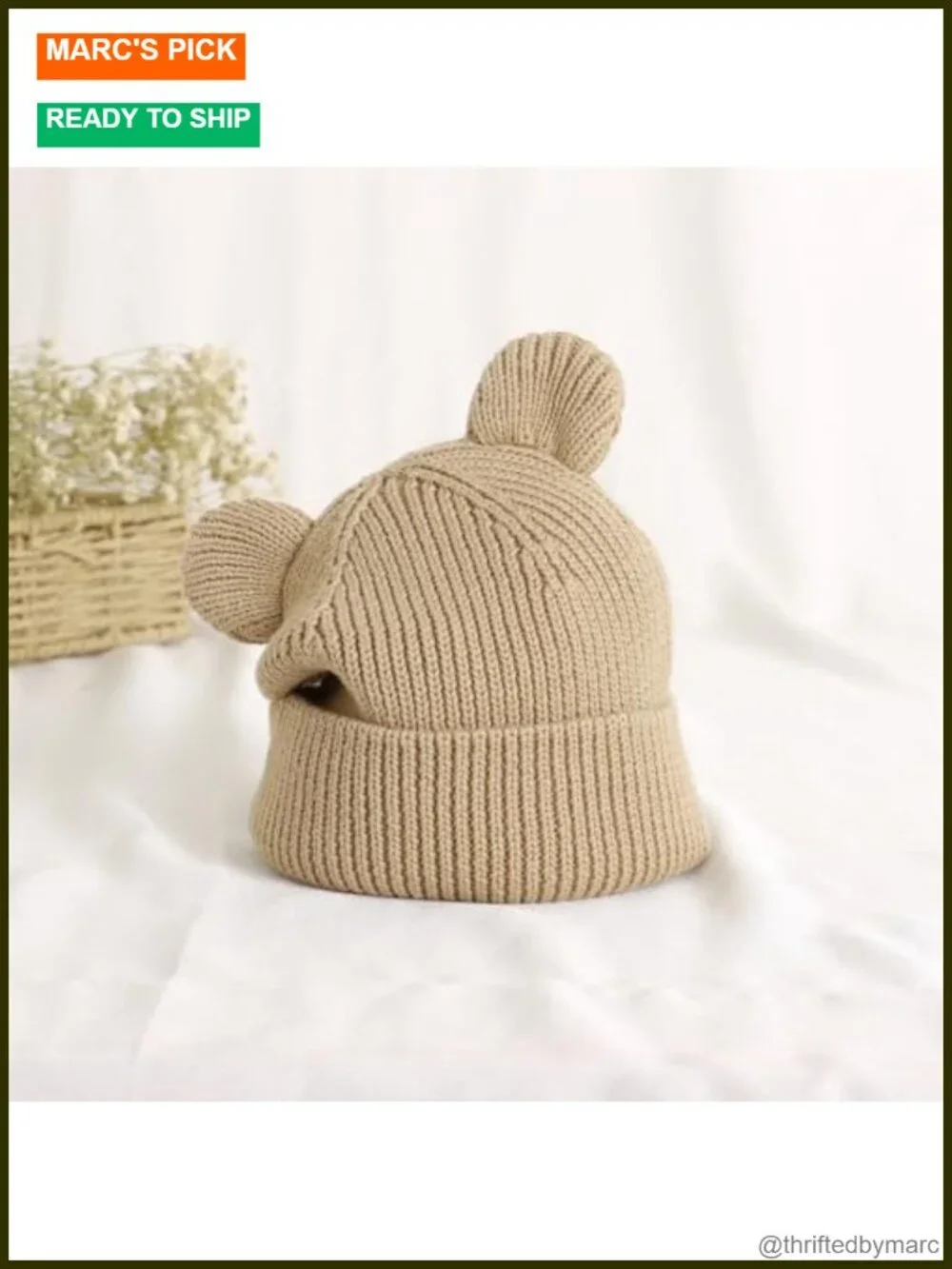 Cotton Knitted Baby Beanie 2 Pack Bear Ear Design Winter Hat Infant Toddler